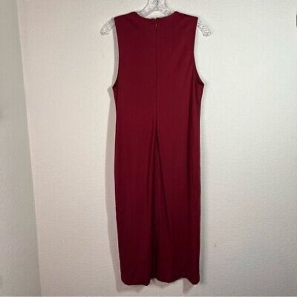 T‎ Tahari Ponte Sleeveless Midi Dress Garnet Red Size L Zip Back New With Tags - Picture 3 of 8